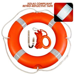 1.5 kg Lifebuoy Ring, 58cm, with SOLAS Retro-Reflective Tape Throw Line and Mounting Hook