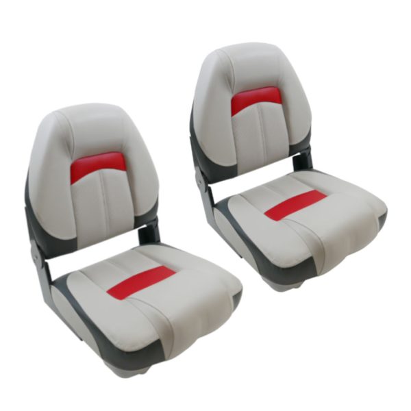 Pair Of Premium High Back Qualifier Boat Seat - Grey/Charcoal/Red Style main
