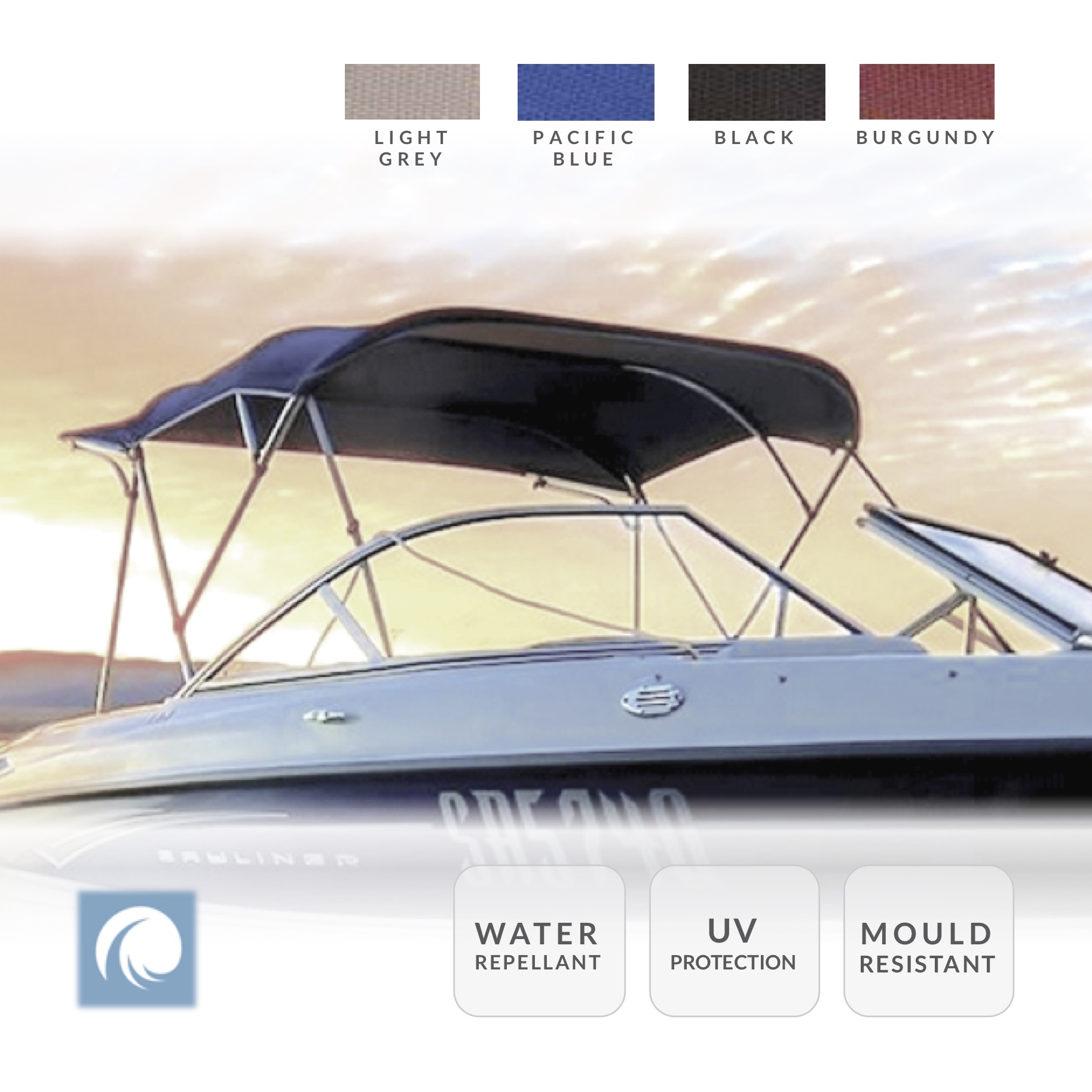 Boat Bimini Top Canopy, 3 Bow, Fits 120cm - 210cm Width. (Colour: Light Grey, Size: 160-180cm)