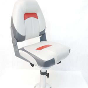 Pair of Premium High Back Qualifier Boat Seats - Grey/Charcoal/Red Style with pedestal