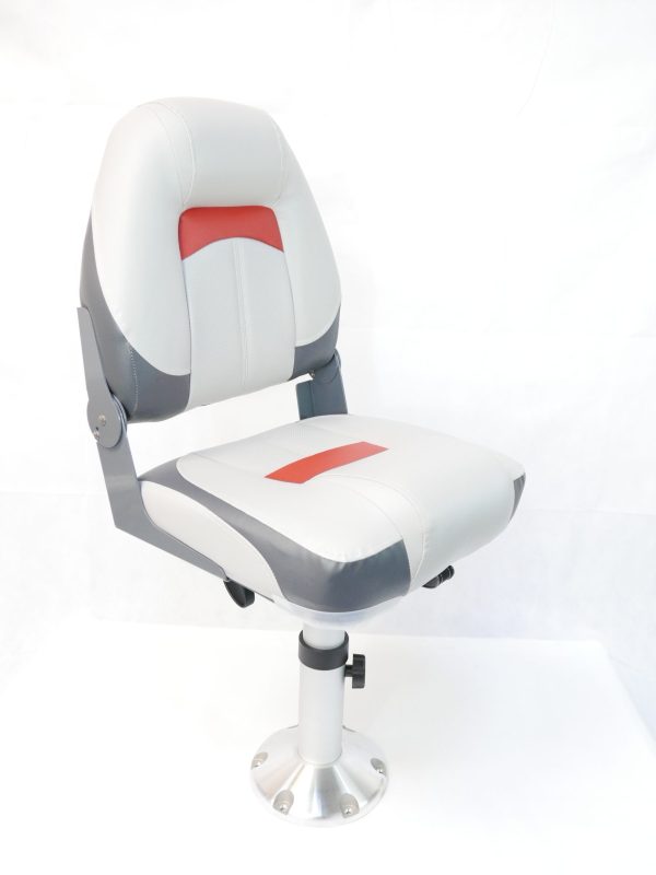Pair of Premium High Back Qualifier Boat Seats - Grey/Charcoal/Red Style with pedestal
