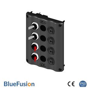 12V Switch Panel with Glow RED Toggles, 4 Gang, IP65 Rated - BlueFusion