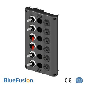12V Switch Panel with Glow RED Toggles, 6 Gang, IP65 Rated - BlueFusion