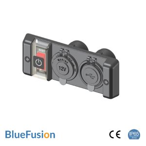 Switch Panel with 12V Power Outlet and Dual USB Sockets, IP65 Rated - BlueFusion