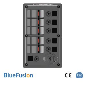 12V / 24V Aluminium Switch Panel 5 Gang + 12V Power Socket, IP65 Rated - BlueFusion