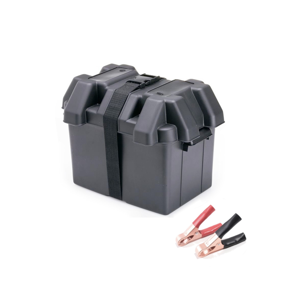 Small Leisure Battery Box, Black + FREE Battery Clamps 