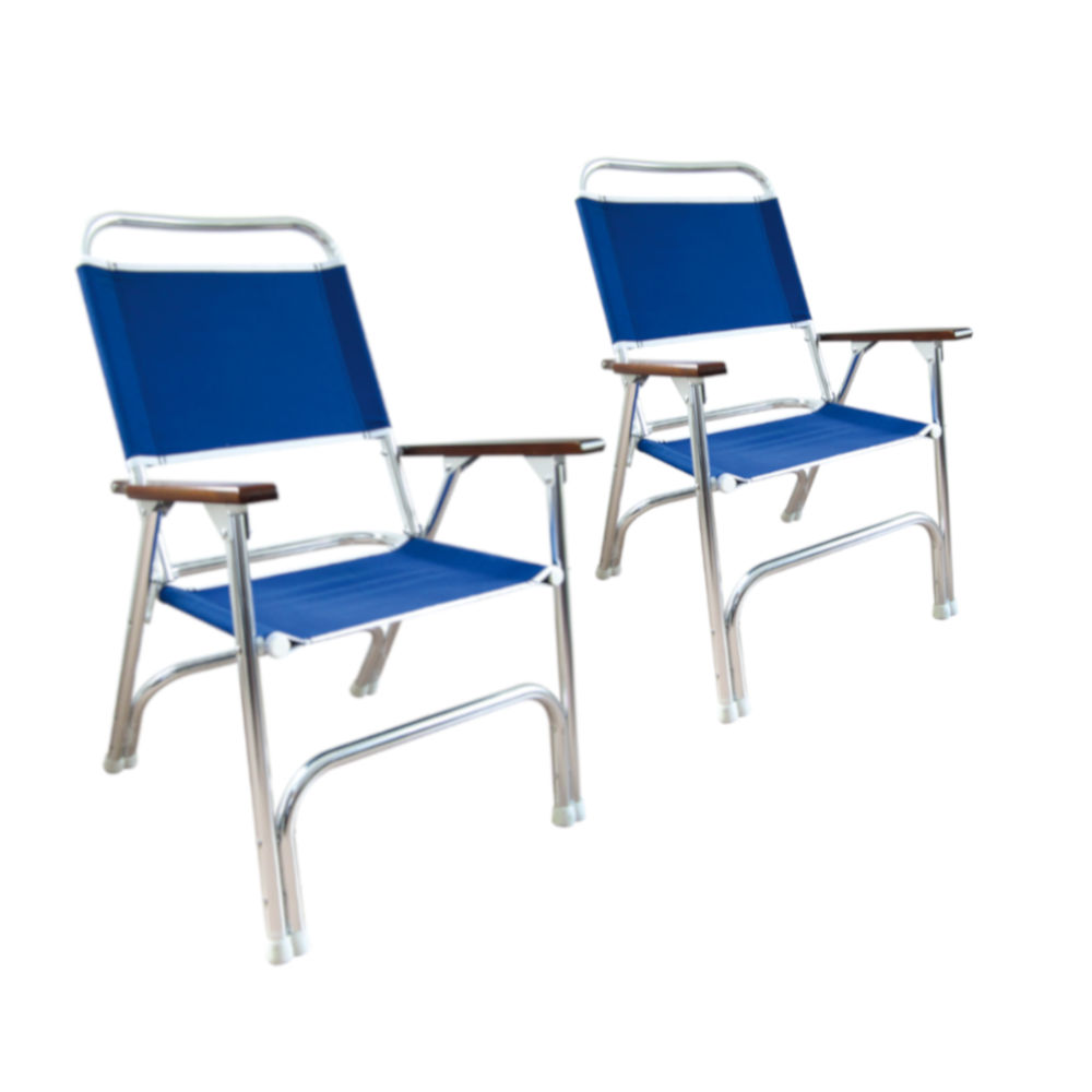 Pair of Offshore High Back Deluxe Folding Deck Chair, Blue, for Boat Yacht,  Marine Grade 