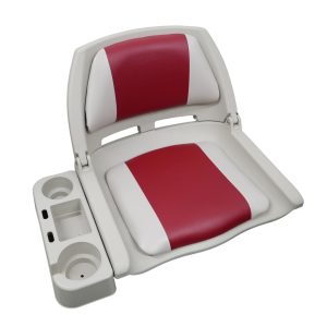 Lightweight Folding Boat Seat - Grey Red Style with Cup Holder
