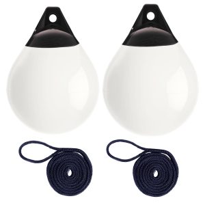 (Set of 2) A1 Round Buoy 38 x 30cm White, with Fender Rope